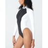 Color block long sleeve surfwear with zippers one piece swimwear