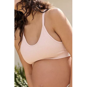 Ultra-comfortable maternity sports bra is made of comfortable ribbed fabric with a round neckline and supportive band at the bottom.