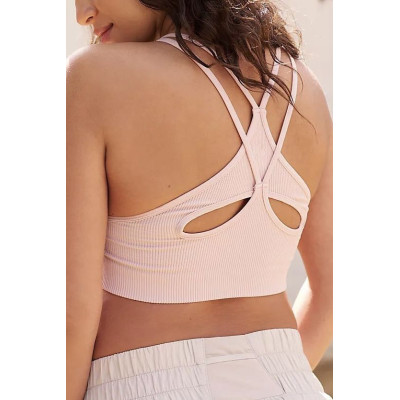 Ultra-comfortable maternity sports bra is made of comfortable ribbed fabric with a round neckline and supportive band at the bottom.