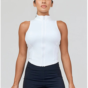 High neck zipper up yoga crop for women full coverage padded tank tops