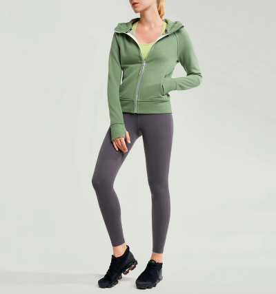 Knit zip hoodies zipper up cotton jackets with thumb holes