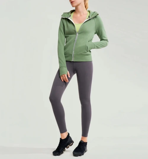 Knit zip hoodies zipper up cotton jackets with thumb holes