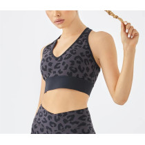 Custom deep v leopard sports bra racerback medium-high impact yoga bra