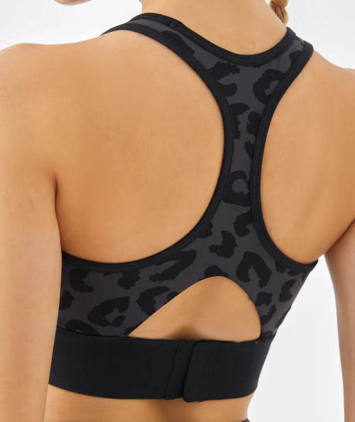 Custom deep v leopard sports bra racerback medium-high impact yoga bra