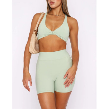 Custom backless halter sports bra backless v neck twist yoga bralette
