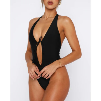 Custom plunge sexy one piece swimsuits backless swimwear