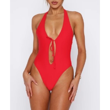 Custom plunge sexy one piece swimsuits backless swimwear