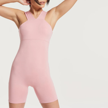 Custom Logo womens Workout Rompers Yoga Jumpsuits  One Piece Bodysuit Shorts