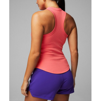 High neck slim fit rib tank with curvy hem flattering yoga tank for women