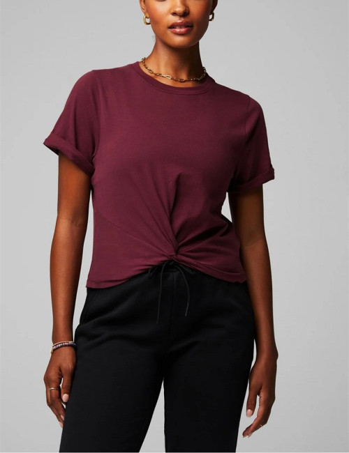 Custom cotton front twist tee for women crew neck cropped t shirts