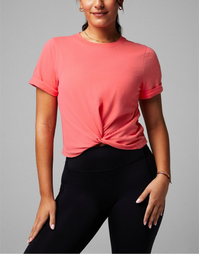 Custom cotton front twist tee for women crew neck cropped t shirts