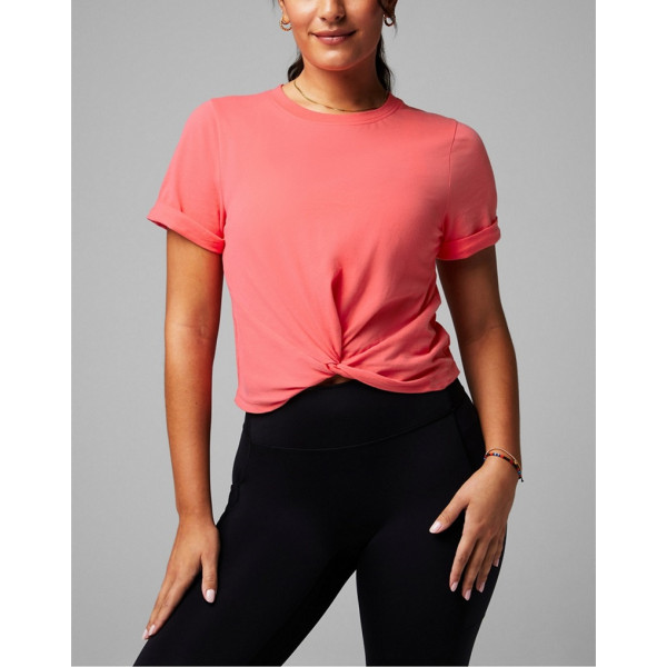 Custom cotton front twist tee for women crew neck cropped t shirts