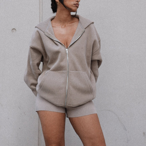 Women's Sweatsuit 2 Piece Outfits Cropped Zip Up Hoodie and Drawstring Waist Shorts Set