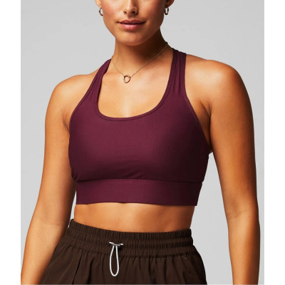 Custom scoop neck racerback sports bra with back phone pockets