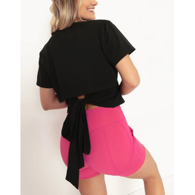 Custom crew neck t shirts knot back gym tops for women