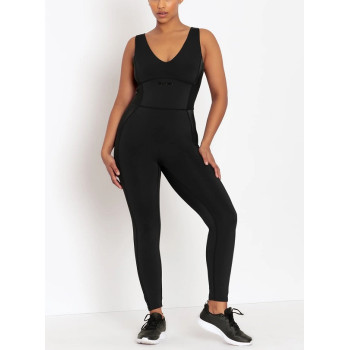 Custom one piece full length jumpsuits sexy v neck yoga jumpsuits