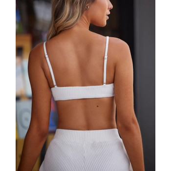 Deep V neck sports bra with adjustable straps soft ribbed yoga bralette