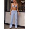 Custom high waisted flared pants ribbed wide leg fold over trousers