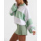 High neck oversized sweatshirt for women color block cotton cozy hoodies