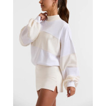 High neck oversized sweatshirt for women color block cotton cozy hoodies