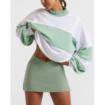 High neck oversized sweatshirt for women color block cotton cozy hoodies