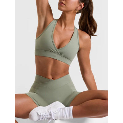 Custom cut out back sports bra plunge neck everydays sports bra