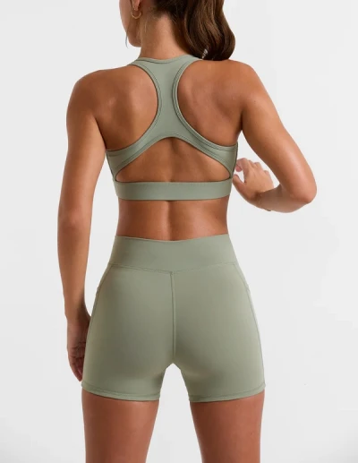Custom cut out back sports bra plunge neck everydays sports bra