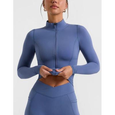 Full zipper yoga jackets high neck long sleeve moisture wicking stretchy jackets for women