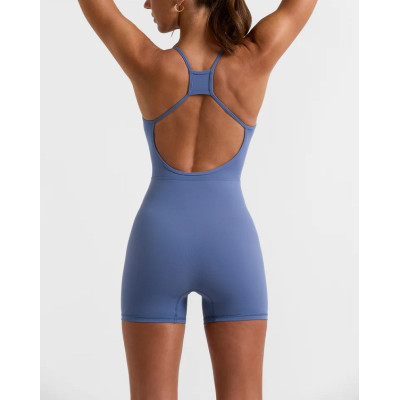 Custom open back short jumpsuits with spaghetti shoulder straps