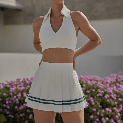 2 Piece Tennis Skirt for Women Pleated Tennis Dress Short Sleeve Polo Shirts Golf Workout Outfits