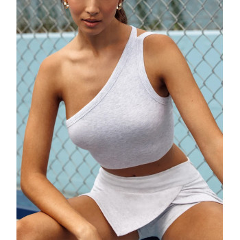 One shoulder athleisture ribbed crop top backless cropped tank top