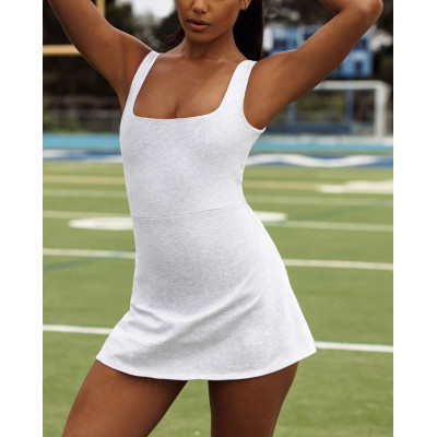 Custom square neck tennis dress with undershort u back tennis clothing