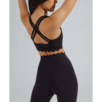 High quality scollap sports bra with back cross straps high impact fitness bra for women