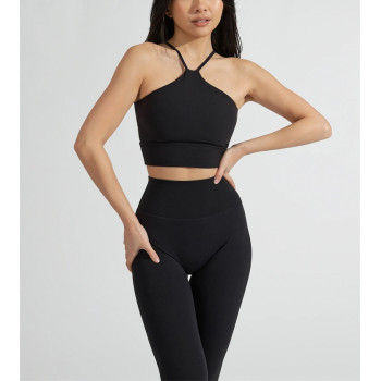 Custom halter cropped tank with removable paddings back cross sports bra