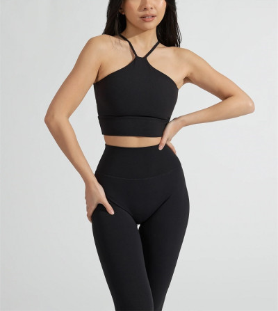Custom halter cropped tank with removable paddings back cross sports bra