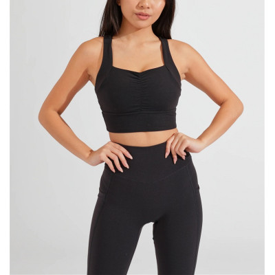 Custom ruched sports bra with built in padding basic racerback yoga bra