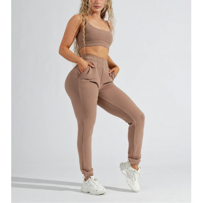 Soft fleece slim fit high waisted running sweatpants for ladies women's cotton joggers
