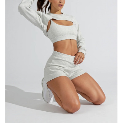 Custom 3 pieces cotton loungewear for women soft unique sweatshirts sets