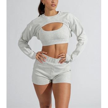 Custom 3 pieces cotton loungewear for women soft unique sweatshirts sets