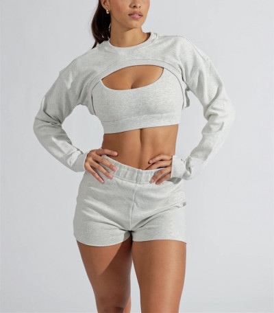Custom 3 pieces cotton loungewear for women soft unique sweatshirts sets