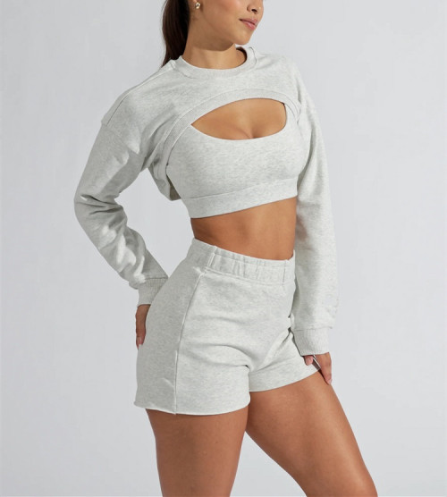 Custom 3 pieces cotton loungewear for women soft unique sweatshirts sets