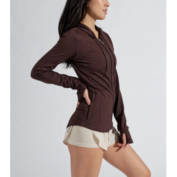 Custom full zipper yoga jackets with curved hem 4-ways stretchy women's jackets