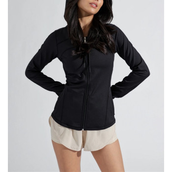 Custom full zipper yoga jackets with curved hem 4-ways stretchy women's jackets
