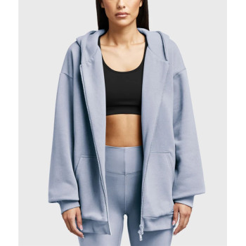 Cotton blend full zipper hoodies relaxed fit women's hooded sweatshirts