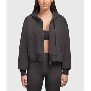 Custom cotton zip up hooded jackets cropped hoodies for ladies