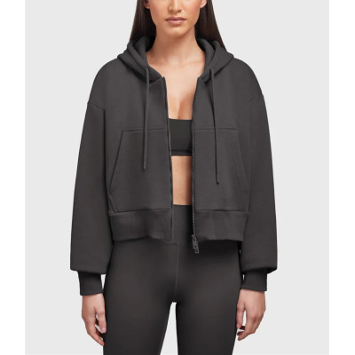 Custom cotton zip up hooded jackets cropped hoodies for ladies