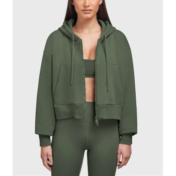 Custom cotton zip up hooded jackets cropped hoodies for ladies