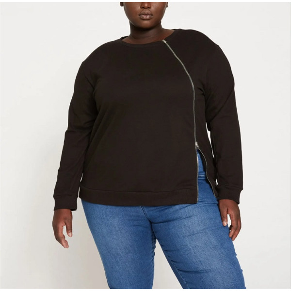 Plus size cotton zipper pullover for women