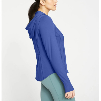 Plus size nylon spandex hooded jackets for ladies light weight basic yoga jackets
