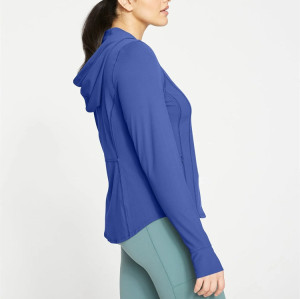 Plus size nylon spandex hooded jackets for ladies light weight basic yoga jackets